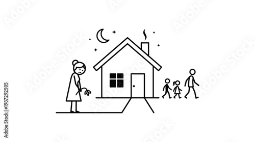 Family Arriving Home at Night
