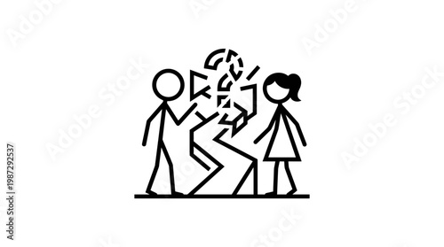 Broken Relationship Depicted with Stick Figures