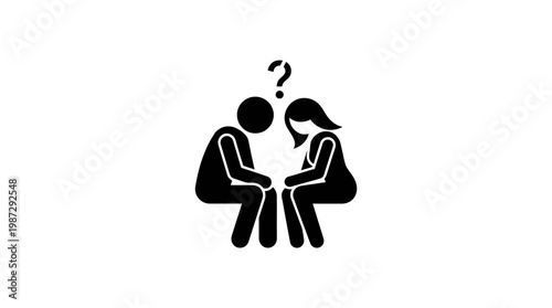 Couple Sitting with Question Mark Pondering a Problem