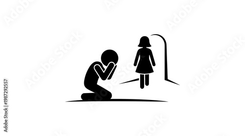 Grieving Figure Kneeling Before the Absent Woman