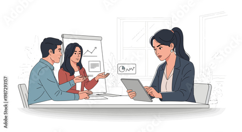 business meeting discussion with laptop and whiteboard