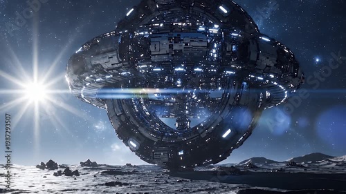 Futuristic Sci-Fi Megastructure Landing on Barren Rocky World 4k
