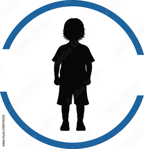 A child silhouette standing inside a circular boundary with concentric arcs