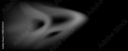 Realistic white smoke trail with black background, isolated steam cloud from car or rocket launch,