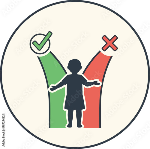 Person choosing between positive and negative options in a decision-making scenario