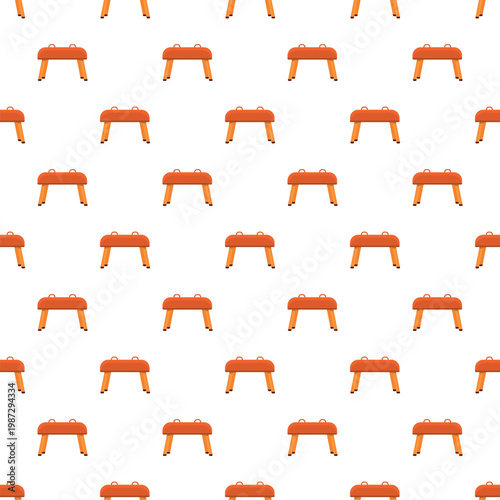 Row of gymnastic pommel horses creating a seamless pattern on white background