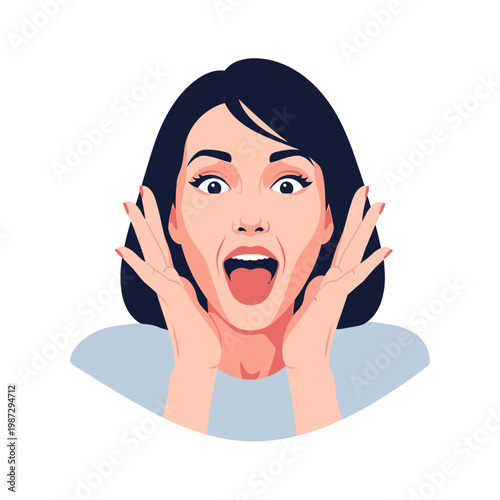 Woman's Face with Amazement and Surprise Expression, Eyes Wide Open, Mouth Agaped