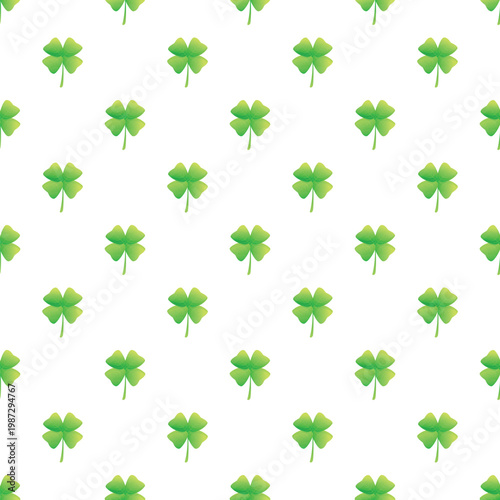 Green four leaf clovers creating a seamless pattern, representing luck and good fortune
