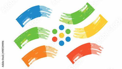 Abstract colorful brushstrokes and circles forming a dynamic composition