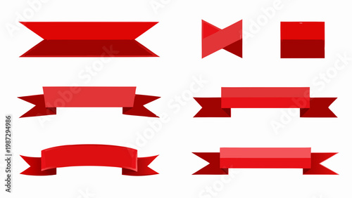 An assortment of vibrant red ribbon banners and decorative elements