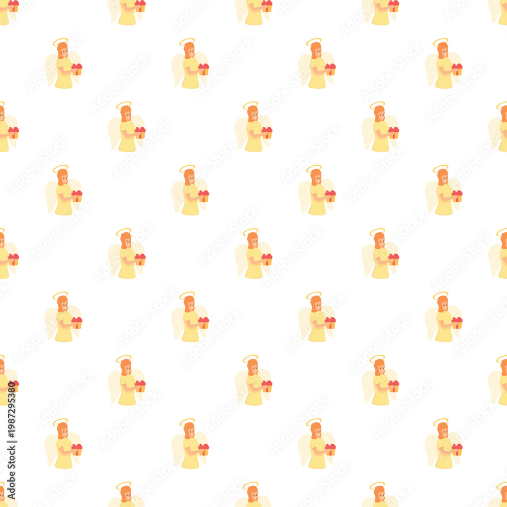 Fototapeta premium Cartoon angels with halos and wings creating a repeatable pattern