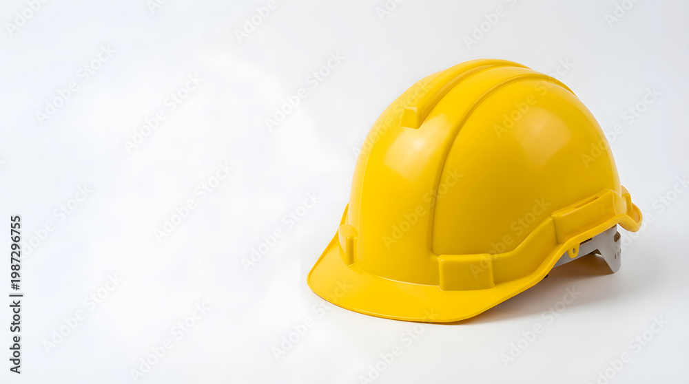 Fototapeta premium Bright yellow construction helmet on white background