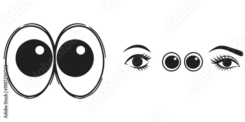 4 Female Cartoon Googly Eye Silhouette Vector Designs Set