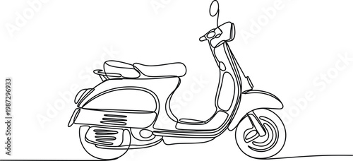 Black and white line of a vintage motorcycle with sidecar