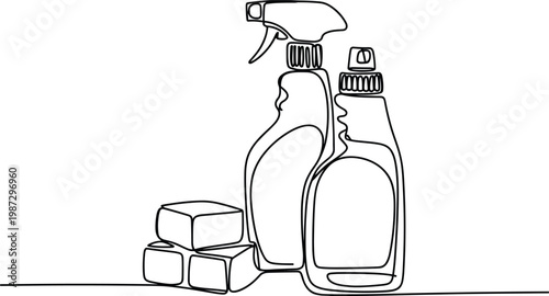 Black and white line of a watering can and glass jars