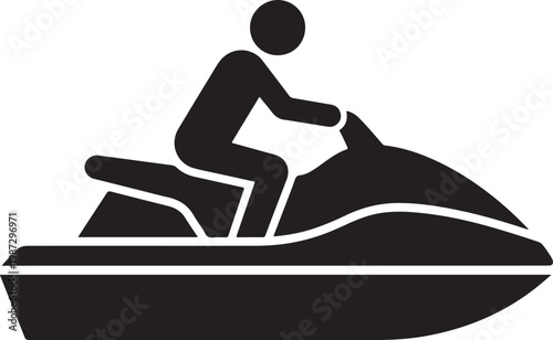Silhouette of a person riding a jet ski with personal watercraft transport recreation activity movement silhouette illustration isolated minimalist