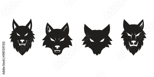 4 Fierce Wolf Head Silhouette Vector Designs In One Set