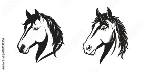 2 Elegant Horse Head Silhouettes In One Picture Set