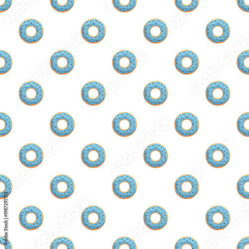 Blue glazed donuts creating a whimsical food background repeating pattern