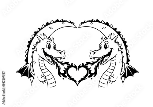 Cute Dragons Forming Heart Shape