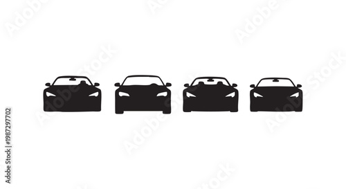 Sleek automotive front view silhouettes representing modern sports car designs for racing and high performance enthusiasts.