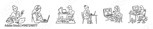 Busy mother managing a demanding career and young children from home