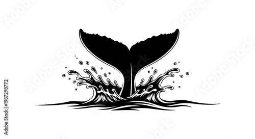 Majestic whale tail breaching through ocean waves, symbolizing marine life and the power of the sea