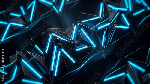 Blue Neon Zigzag Light Pattern on Dark Surface – Futuristic Geometric Abstract Background