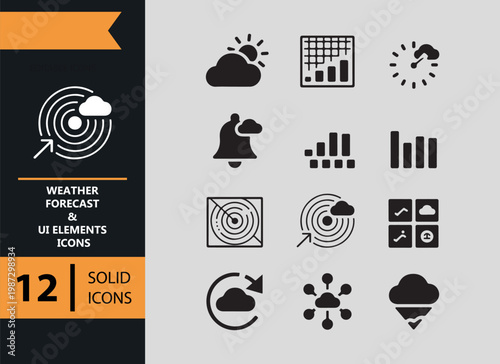 Weather Forecast and UI Elements Solid Weather App Interface Icon Set