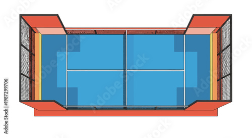 A vibrant blue and orange swimming pool.