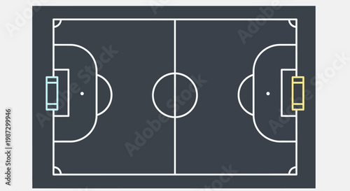 A soccer field with white markings.