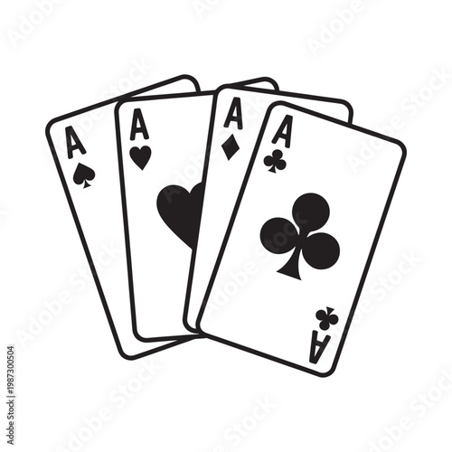 Four aces displayed in a fanned hand of playing cards