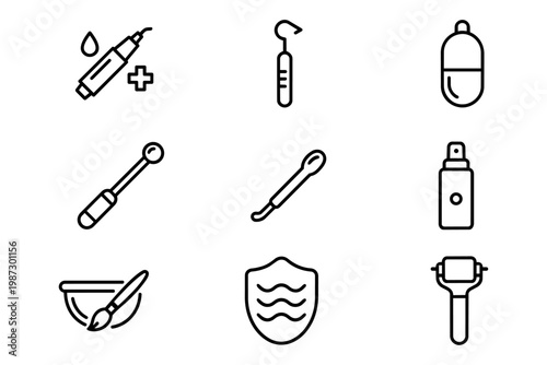 Cosmetology and skincare treatment line icon set for beauty and dermatology