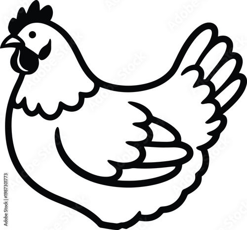 Simple Line Art Illustration of a Chicken.