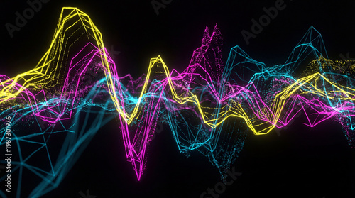 Colorful Neon Data Wave Lines on Black – Futuristic Digital Abstract Visualization