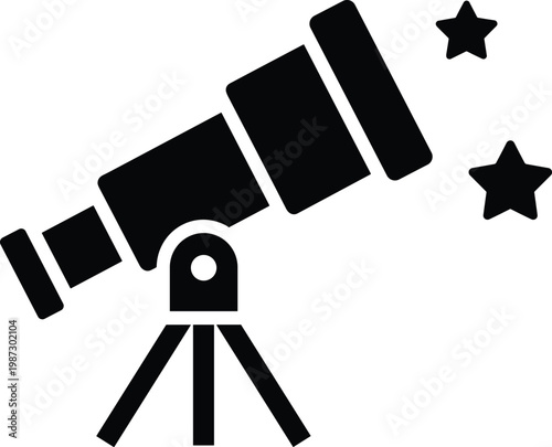 Telescope icon showing astronomy observation equipment with stars for space exploration and celestial discovery concepts.