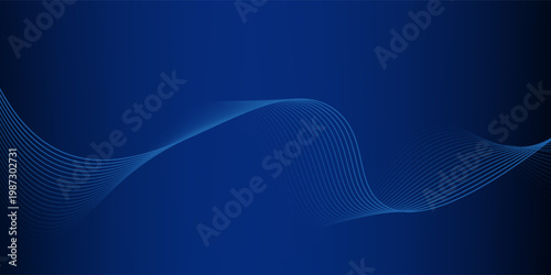 Garis gelombang biru abstrak dinamis pada latar belakang gelap.