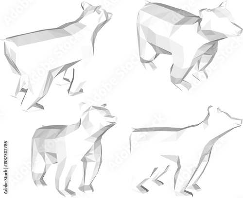 Vector sketch illustration of a poly animal bear figurine toy design with snout and paws