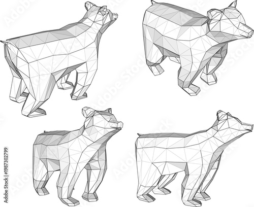 Vector sketch illustration of a poly animal bear figurine toy design with snout and paws 