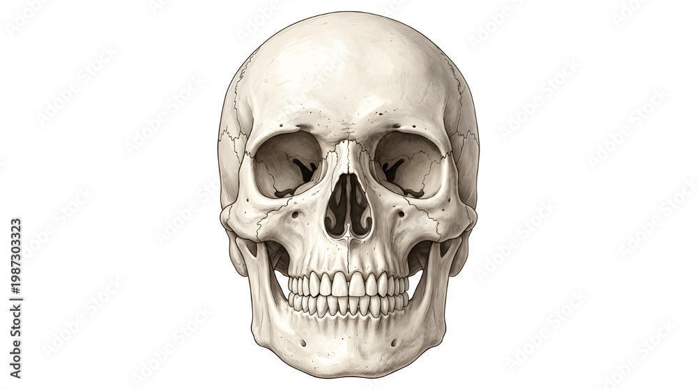 Fototapeta premium A detailed illustration of a human skull on a white background
