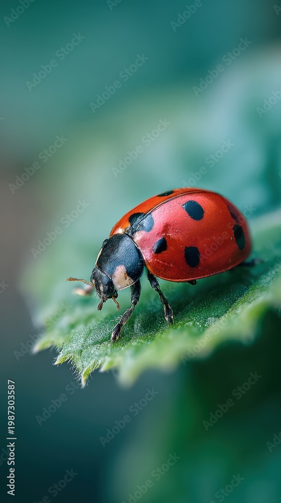 Fototapeta premium A ladybug on a fresh green leaf.