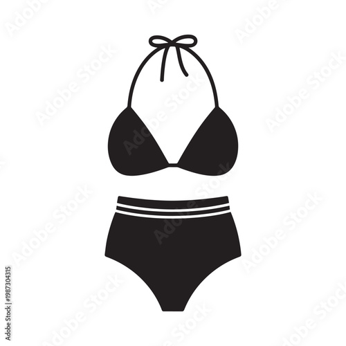 Black silhouette of a two piece swimsuit with high waisted bottoms