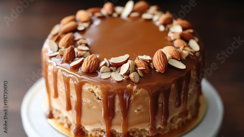 Caramel glazed almond cake