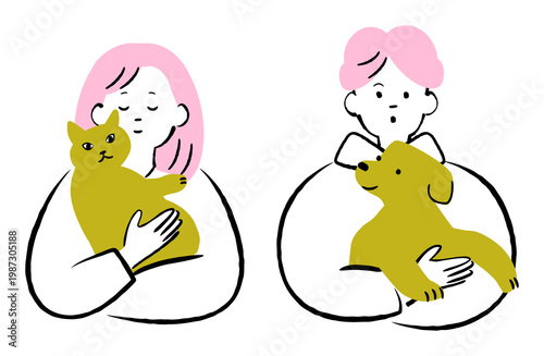 Bild auf Leinwand ペットを抱く人物イラスト