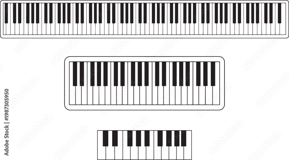 Fototapeta premium Minimal piano keyboard icon collection in multiple sizes black and white style