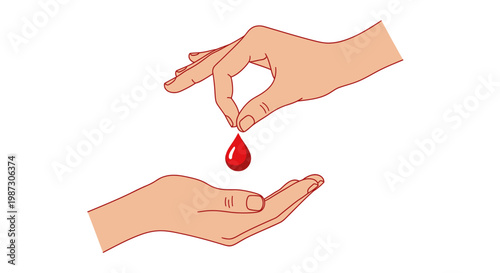 Hand holding blood drop symbol representing voluntary donation, medical health and care concept