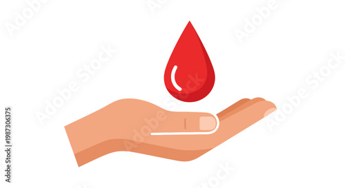 Symbolic representation of human hand gently cradling a single red blood drop, emphasizing healthcare, life, and vital medical donation awareness
