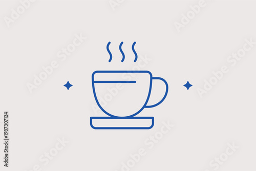 Hot coffee cup line icon for creative break times and office workplace relaxation. Cozy Vector Illustration for blog headers and morning productivity infographics.