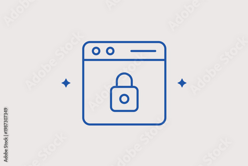 Web browser with lock line icon for secure browsing and data protection settings. Safe Vector Illustration for cybersecurity platforms and private web hosting services.
