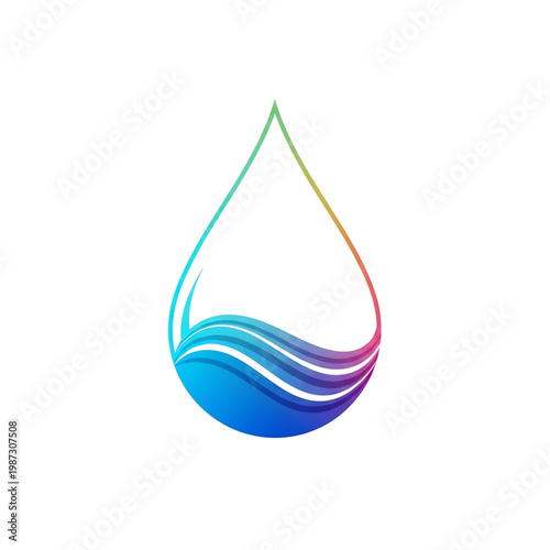 Water drop with wave inside symbolizing purity freshness and fluidity.
